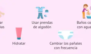 Consejos para el cuidado de la piel atópica del bebé: cortar uñas, hidratar, usar algodón, baños tibios y cambiar pañales.